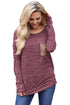 Sexy Wine Lace up Sleeve Front Pocket Women's Casual Top